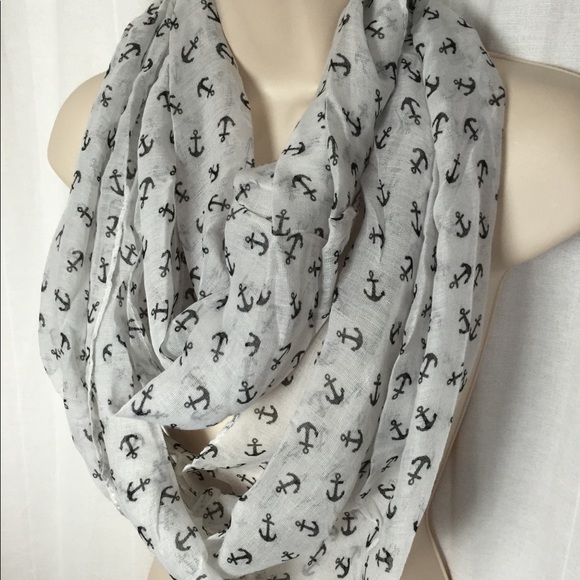 New Beige and White Anchor Infinity Scarf - Picture 3 of 6
